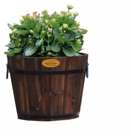 Hölzerner Blumeneimer, Rustikale Blumenpflanzen Wooden Whiskey Barrel Planter Koppelt Behälter Mit Griffen Zum Pflanzen Von Blumen, Gemüse, Grünpflanzen(32x25cm)