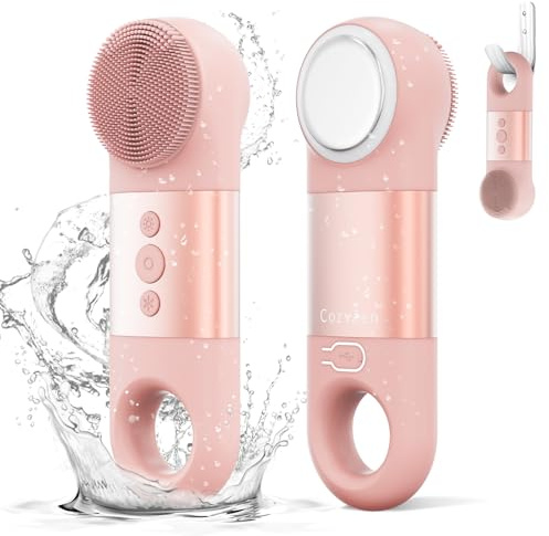 CozyZen Gesichtsreinigungsbürste, IPX7 wasserdicht und wiederaufladbar, Silikon-Gesichtsschrubber, Wärme- und Kältemassage für Männer und Frauen (Rosa)