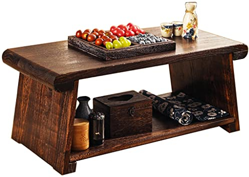 UYDJAKX Beistelltische Couchtisch, Vintage, 2-lagiger Couchtisch mit Ablagefach, Tisch, Zen-Teetisch, multifunktionaler Holztisch (Farbe: Braun, Größe: 50 x 30 x 20 cm) Star of Light