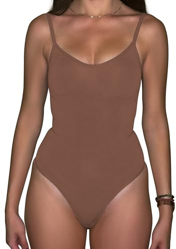 Mama Stuff SlimSkins – Kroppsformande Tanga Body för Kvinnor | Shapewear med Magkontroll, Platt Mage Effekt & Sömlös Design | Osynlig, Bekväm & Justerbar (Brun, XS/S)
