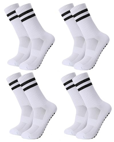 Utensilsto 4 Paare Fußballsocken 39-43 Sportsocken Herren Anti Rutsch Fußball Socken Herren Weiß Rutschfeste Socken Grip Socken für Fussball Basketball Laufen