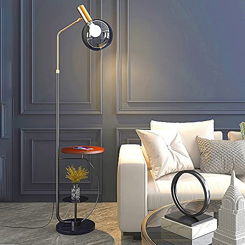 Lámpara de pie LED para escritorio, mesita de noche, lámpara de luz nocturna con cargador inalámbrico, puerto de carga USB, soporte para teléfono móvil, escritorio de oficina regulable, control