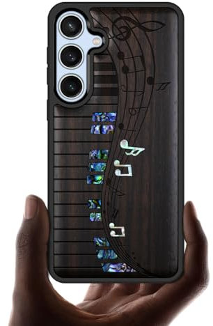 Carveit Designer Wooden Case for Samsung Galaxy S24 FE Case Cover [Wood Engraving & Shell Inlay] Compatible with Wireless Chargers S24 FE Case (Melodic Waves-Blackwood)