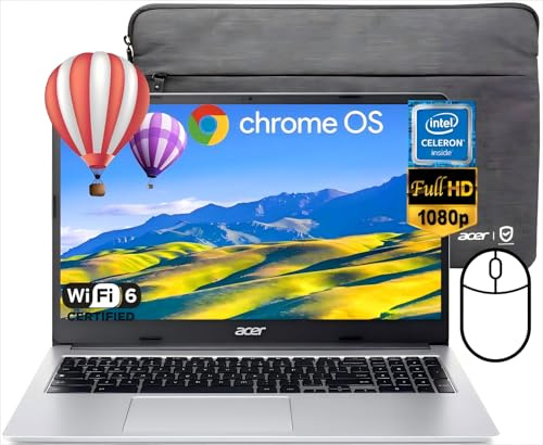 acer Laptop Chromebook 315 para negocios estudiantiles, pantalla IPS FHD de 15.6 pulgadas, portátiles Chomebook, Intel Celeron N4500, 4 GB de RAM, 320 GB (eMMC de 64 GB + tarjeta de 256 GB), WiFi6,