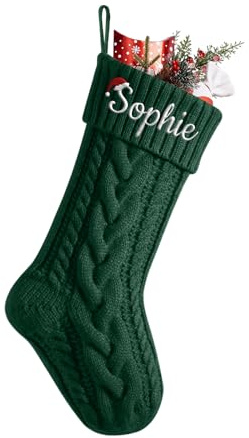 Cysincos Weihnachtsstrumpf Personalisiert Name Nikolausstiefel, Nikolausstrumpf 18”große gestrickte Christmas Stockings hängende Weihnachtsstrümpfe Party Feiertags Weihnachten,Grün
