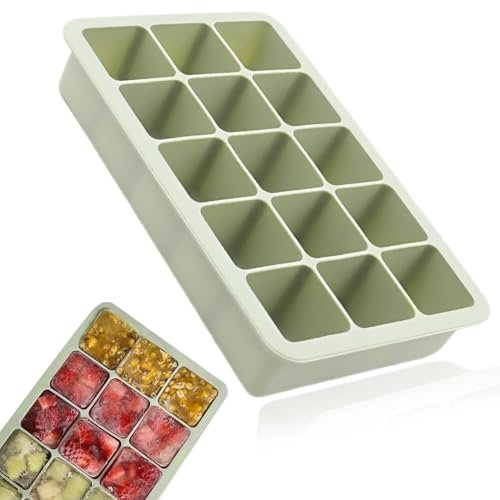 ZEPIQOR Stampo 15 Cubetti Ghiaccio Silicone, 1 Pezzi Quadrati Grandi 3,5cm ghiaccio stampo, cubetti di ghiaccio riutilizzabili per Cocktail, Whisky, Vino, Frutta, Puree di Frutta, Gelati