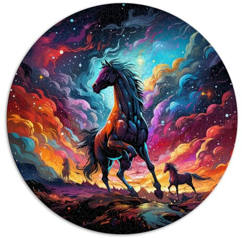 1000-teiliges Puzzle, Sternenhimmel, Pferd, bunt, runde Puzzles, für Erwachsene und Kinder ab 12 Jahren, Puzzle aus Pappe, Lernspiel, Herausforderungsspielzeug, Größe 67,5 x 67,5