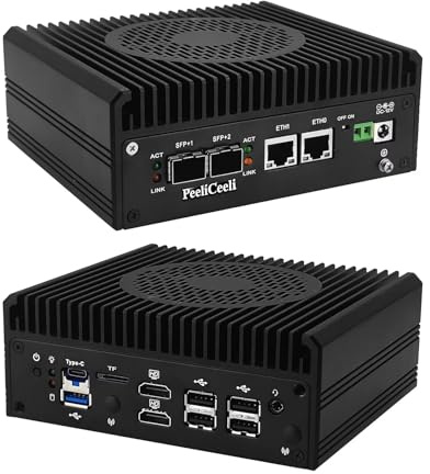 PeeliCeeli i3 N355 2025 Mini PC 2X 10GbE SFP+, 2X 2.5GbE i226-V LAN Mini Office Computer Barebone, OPNsense Firewall Hardware USB C, Dual HD, TF Slot, SPK/MIC, NO RAM/SSD/System