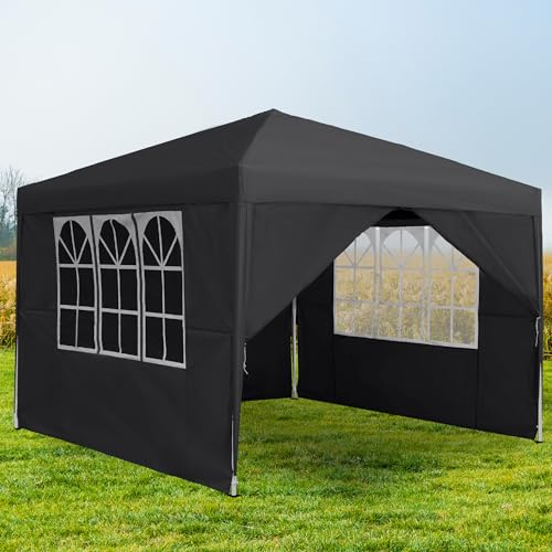Aufun Pavillon 2.5x2.5m Wasserdicht Gartenpavillon Anthrazit | mit 4 Seitenteilen und Fensternfür Garten, Partys, Hochzeiten, Picknicks, faltpavillon aus Oxford Metallrahmen