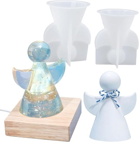 Lot de 2 moules en silicone 3D en forme d'ange pour moulage de résine, jolis moules en résine époxy pour chocolat, bonbons, décoration de gâteau, bougie en cire de soja, savon, argile polymère,