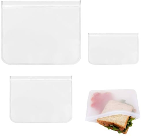 Paquete de 3 Bolsas Silicona Reutilizables,Bolsas Herméticas para Congeladores,Bolsa de Almacenamiento PEVA,Bolsita para Bocadillos de Diferentes Tamaños,para Guardar Carne,Verduras,Aperitivos