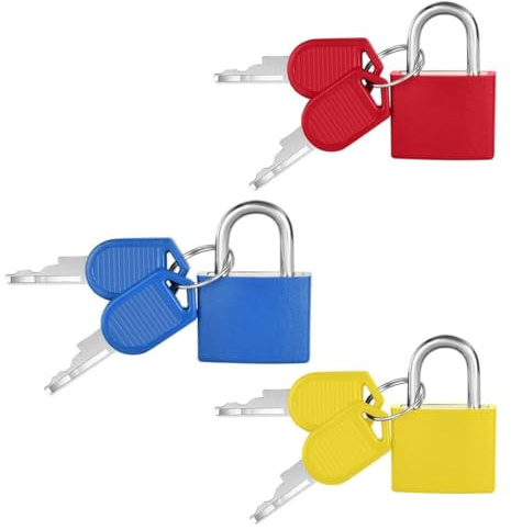 GNALIA Cadenas Valise, 3 Pièces Mini Cadenas À Clé 28Mm, Multicolore Rouge Jaune Bleu, Pour Bagage, Valise, Casiers De Voyage Et École