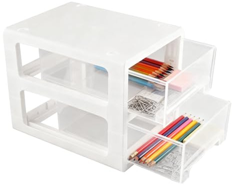 Hocadrv Schubladenbox Schreibtisch Organizer Schubladeneinheit Kunststoff | Stapelbare Schubladenboxen Schubladenturm Schubladenbox Stapelbar für Wohnzimmer, Schlafzimmer, Büro(Transparenten)