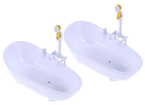 HONMEET 2pcs White Electric Doll Bathing Pool with Sprayer Water Spray Function Plastic Bathtub for Doll Swimming Bathing Tool Without Batteries