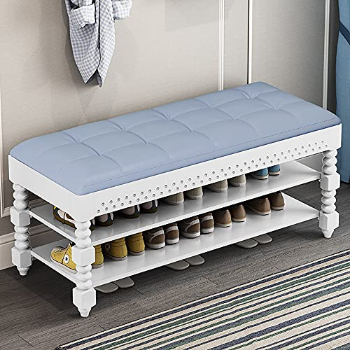 Banco de almacenamiento de 2 niveles y zapatos con asiento de cuero, capacidad de 440 libras, muebles de entrada para vestíbulo, dormitorio, sala de estar, fácil montaje, elegante baúl