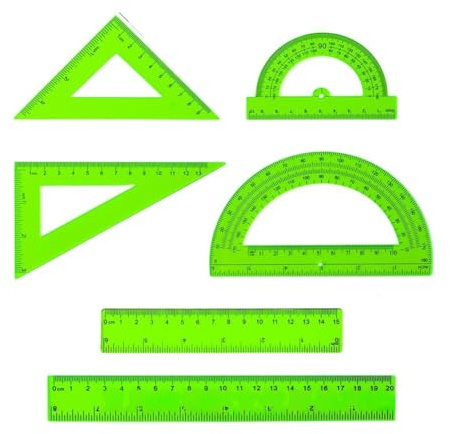 FACAIIO Set di 6 pezzi trasparenti per matematica in plastica, con goniometri, righelli triangolari e righelli dritti, studenti e artisti