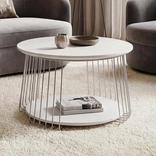 Mendler MCA Couchtisch HWC-P60 Metall MDF rund Ø 70cm - weiß | Beistelltisch, Kaffeetisch, Loungetisch