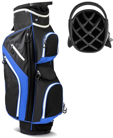COSTWAY Golf Cart Bag, Golf Trolley Bag with 14 Way Dividers, Cooler Bag, Shoulder Strap and Rain Hood, Lightweight Golf Clubs Strorage Bags for Men & Women