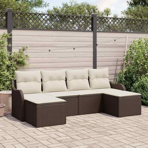 Owoxanthellate Gartenmöbel Lounge Set 6-Sitzer Braun Weiß Poly-Rattan Sofa Outdoor modular wetterfest inklusive Kissen 48,2 kg für Terrasse Balkon und Garten