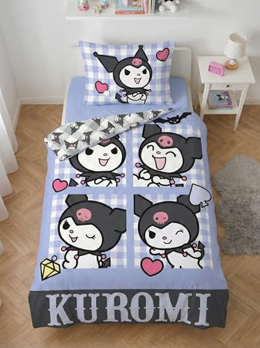 Kuromi Funda Nórdica Cama 90 140x200 + Funda Almohada 70x90 Gingham Azul