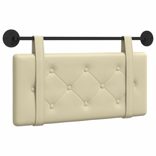 Goyphonic Hängevorderseite Kopfteil Wandmontiert Creme Kunstleder gepolstert 80 cm mit Knopfsteppung und Holzwerkstoff für Schlafzimmer und Gästezimmer
