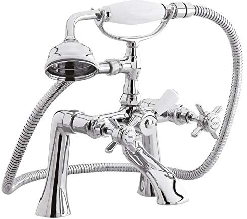 nuie I304X Beaumont Traditional Bathroom Crosshead Handle 1/2 Bath Shower Mixer Tap with Shower Kit, 282 x 220 x 165mm , Chrome