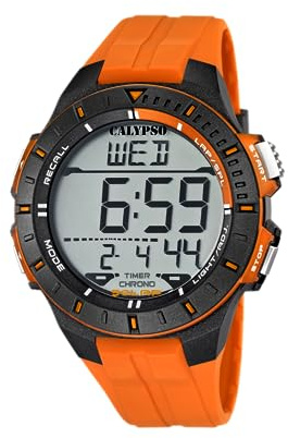 CALYPSO Reloj Digital Hombre de Caucho Naranja Reloj Deportivo Hombre - Resistente al Agua 10 ATM Fecha y Calendario, Cronógrafo, Doble Horario, Luz, Alarma, 12 y 24 Horas K5607/1 Color Splash