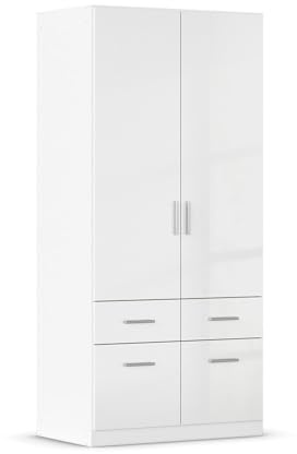 Kleiderschrank Schlafzimmerschrank Drehtürenschrank | 2-türig | Dekor | Weiß | Hochglanz | 91x197x54 cm