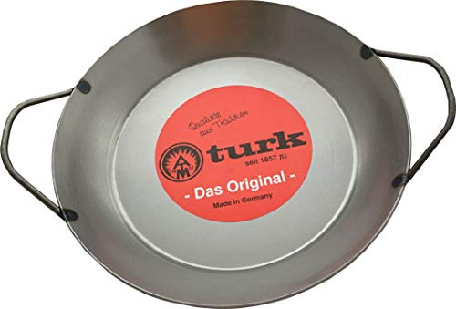 TURK Servierpfanne Eisenpfanne 22cm hell Pfanne in Profi-Qualität mit 2 Griffen und extra hohem Rand ohne Beschichtung - Ideal auch für Grill und Backofen