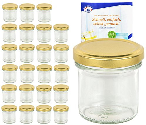 MamboCat 24er Set Sturzgläser 167 ml Deckelfarbe Gold to 66 inkl. Diamant Gelierzauber Rezeptheft, Marmeladengläser, Einmachgläser, Einweckgläser, Gläser