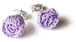Pendientes morados rosas studs joyería flor regalo para su crochet hecho a mano violeta naturaleza