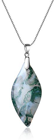 COAI Geschenkideen 925 Sterling Silber Glückskette Verlängerungskette Blatt Anhänger Laub Anhänger aus Mossachat