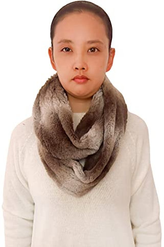 Lina & Lily Bufanda Infinita Snood de Dos Tonos de Pelo Sintético (Marrón/Blanco)