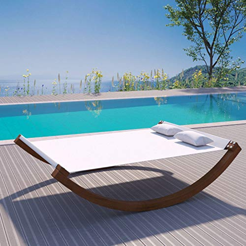 CONCEPT USINE | Hamac 2 Places à Bascule | Design AMADORA Bois & Beige | Transat pour 2 Personnes | Confortable & Résistant | Lit de Jardin en Bois en Mélèze | Idéal pour Un Bain de Soleil Relaxant
