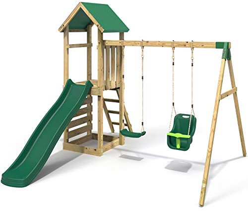Rebo® Children's Adventure Playset Wooden Climbing Frame, Swing Set and Slide - Rainier | OutdoorToys | Sturdy Wooden Construction, Pressure Treated Timber