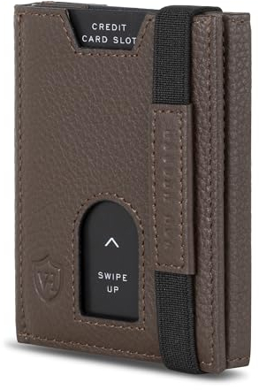 VON HEESEN Leder Slim Wallet - Geldbeutel mit RFID Schutz - Mini Geldbörse für Herren und Damen - Kartenetui Echtleder Karten Portemonnaie klein - Kreditkartenetui Braun