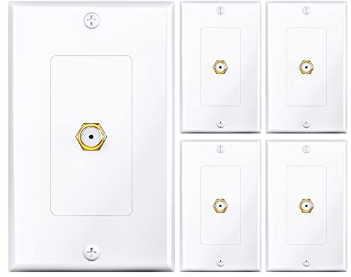 GearIT 4-Pack Coax/Coaxial F-Type Wall Plate, Single Gang for TV Box, TV Wall Jack, TV Cable Wall Connector, Cable Line, Cable Outlet, Cable Cover Faceplate in White, 4-Pk