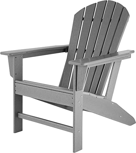 tectake® Gartenstuhl Adirondack in Holzoptik, komfortable Rückenlehne, Gartensessel mit extrabreiten Armlehnen, für Garten, Terrasse und Balkon, wetterfest - grau