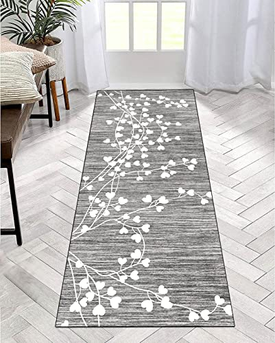 ZDYHMrj Teppich Läufer Flur Küche Grau rutschfest Korridor Teppichläufer Waschbar Modern Schlafzimmer Wohnzimmer Läufer Teppich Breite 40cm/ 50cm/ 60cm/ 70cm/ 80cm/ 90cm/ 100cm