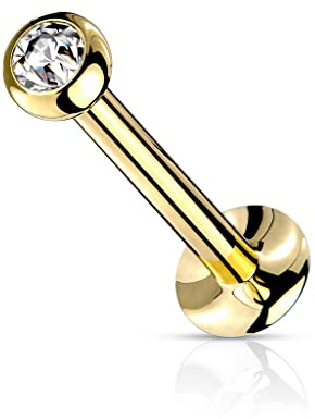 Paula & Fritz® Push-In Labret Piercing Zirkonia Klar Chirurgenstahl 316L Set 0,8-mm 1-mm 1,2-mm Stab-Dicke Madonna Medusa Ohr-Stecker Labret Stud