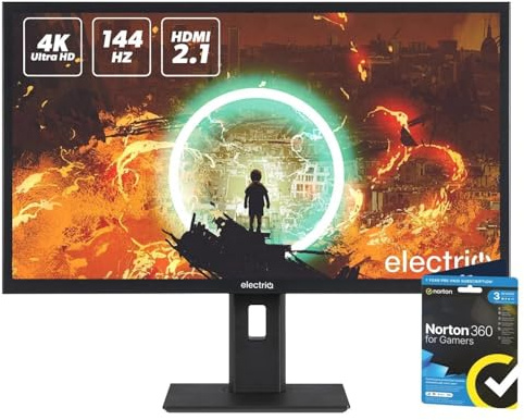 Electriq Moniteur de jeu IPS 4K UHD 28 144 Hz 0,9 ms | AMD FreeSync | HDMI et DisplayPort | Visuels ultra clairs, mouvement fluide et précision des couleurs pour un jeu immersif et des performances