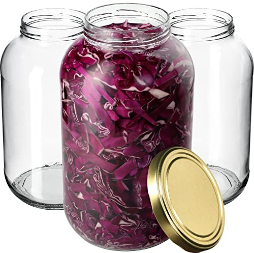 KADAX 12 tarros de conservas de 4 litros con tapa de rosca fi100 mm para pepinos, kombucha, kimchi, boca ancha para insertar, fermentación, conservas para conservas, tarros de pepinos (dorado)