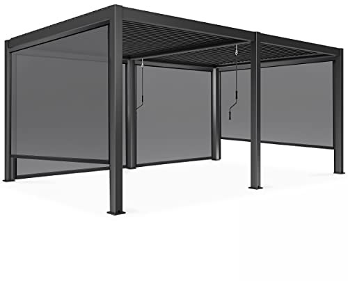 Oviala Pergola bioclimatique autoportée 3 x 6 m et 4 Stores Gris