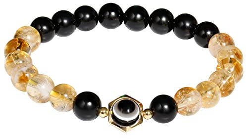 Jewboo Stretch Black Obsidian/Gemstones Evil Eye Beaded Bracelets,Citrine | Elastic,Protection,Healing Crystals,Wealth,Bracelet for Women,Prosperity,Beaded Bracelets,Good Luck Jewelry,Birthstone