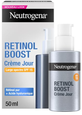 Neutrogena – Crème de Jour Retinol Boost SPF 15 (flacon-pompe de 50 ml) – Soin visage au rétinol pour combattre les signes visibles du vieillissement – Crème hydratante avec protection solaire