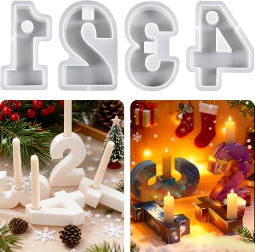 Silikonform Zahlen Advent, Silikon-form Adventszahlen 3D, Silikonform Weihnachten, 1-4 Zahlen Form DIY Silikon-form Kerzenhalter, Advent Zahle-n Kerzenhalter für Weihnachtsdeko Weihnachten Geschenk