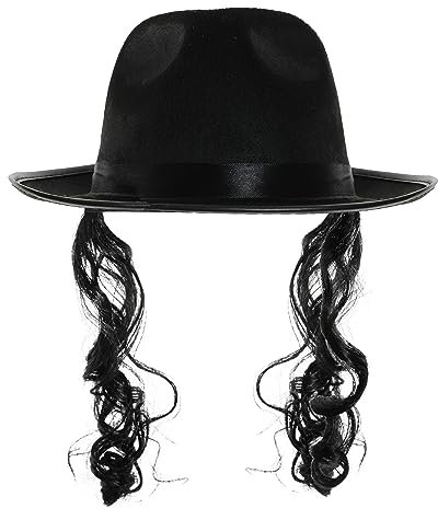 Erwachsene Fedora Hut mit Koteletten - Schwarzer Fedora-Hut mit schwarzen lockigen Koteletten an den Seiten - Perfekt für jede Kostümveranstaltung - 1 Stück