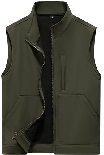 VtuAOL Men's Lightweight Puffer Vest Outdoor Quilted Vest Sleeveless Jacket for Travel Hiking Casual Army Green US 2XL