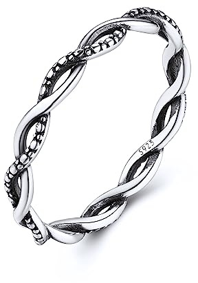 FOCALOOK 925 Silber Ringe Wellen Ring Ineinander Verlobungsring Größe 64mm Stimmungsring Trauringe Schmuck für Verlobung