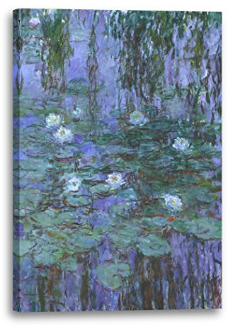 Leinwandbild (30x40cm) Claude Monet: Seerosen auf blaues Wasser, Leinwand auf Keilrahmen gespannt und fertig zum Aufhängen, hochwertiger Kunstdruck aus deutscher Produktion
